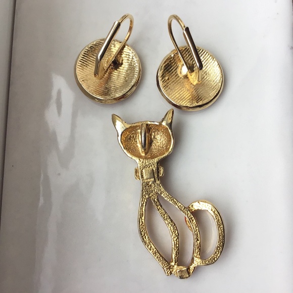 Vintage Cat Pendant & Pierced Earring Set - Picture 5 of 12